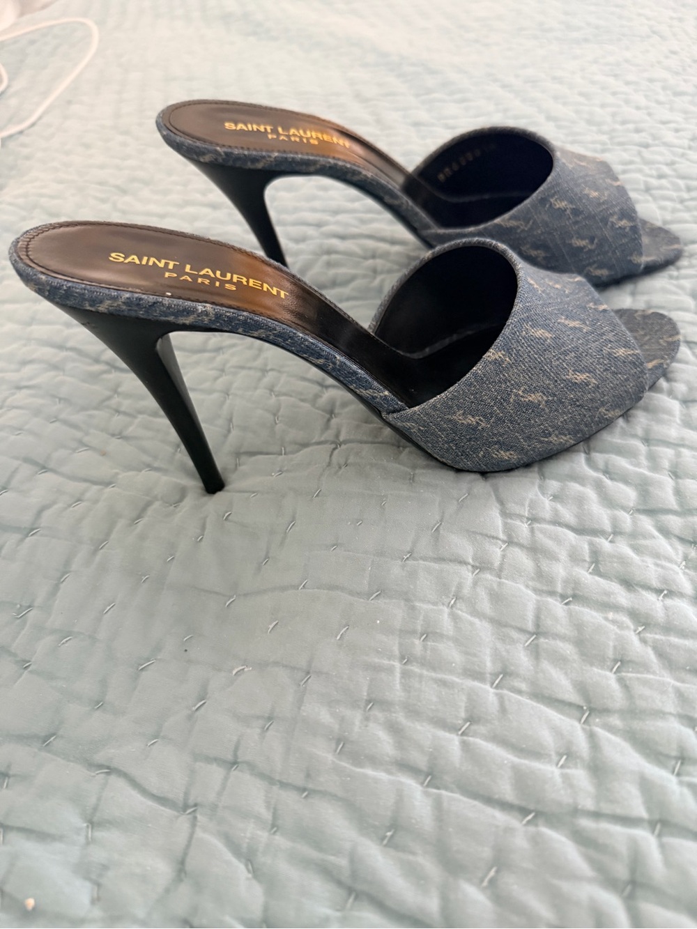 Saint Laurent Denim-Style Slip-On Mules in Blue- NEW - Picture 2 of 4